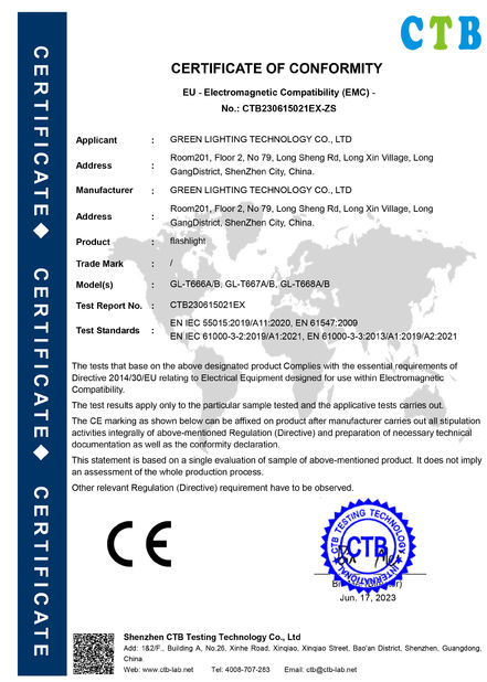 China GREEN LIGHTING TECHNOLOGY CO.,LTD certificaciones